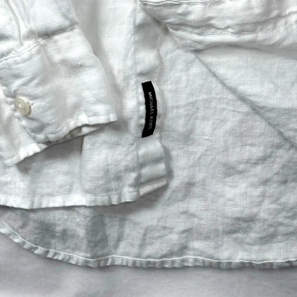 Michael Kors White Linen Shirt Womens XL Classic Fit Button Up Long Sleeve - Picture 3 of 11